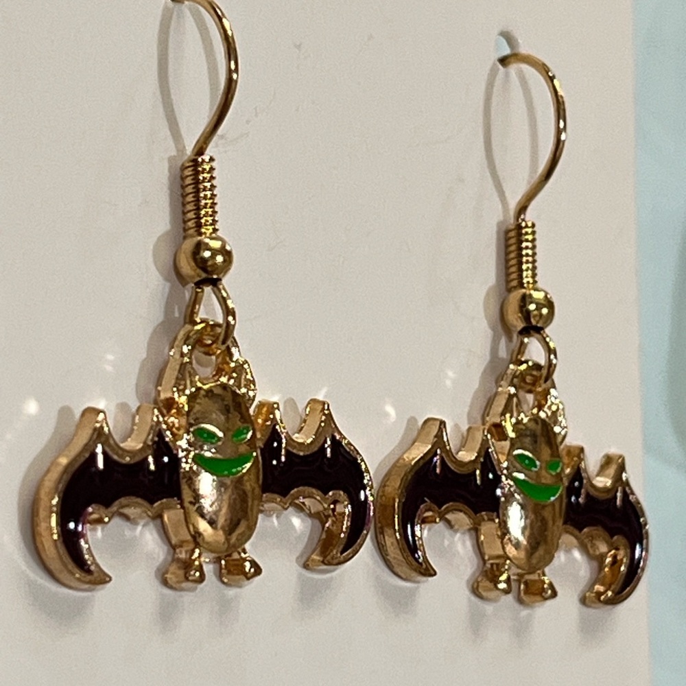 Gold Tone 3 pair Halloween Earrings with Enamel Design - Picture 7 of 7